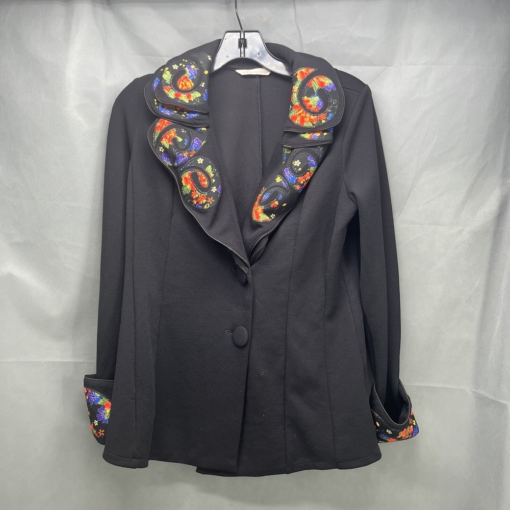 Soft Surroundings Blazer Womens Small Black Jacket Floral La Parisian